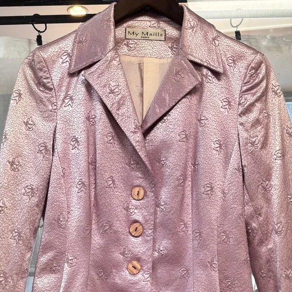 vintage french lavender purple silk pattern jacket embellished flower print - Picture 2 of 4